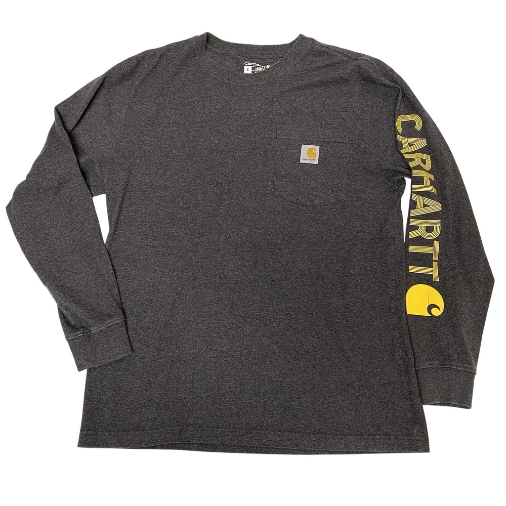 Carhartt Shirt Mens Small Gray Loose Fit Pocket Long Sleeve Logo Workwear